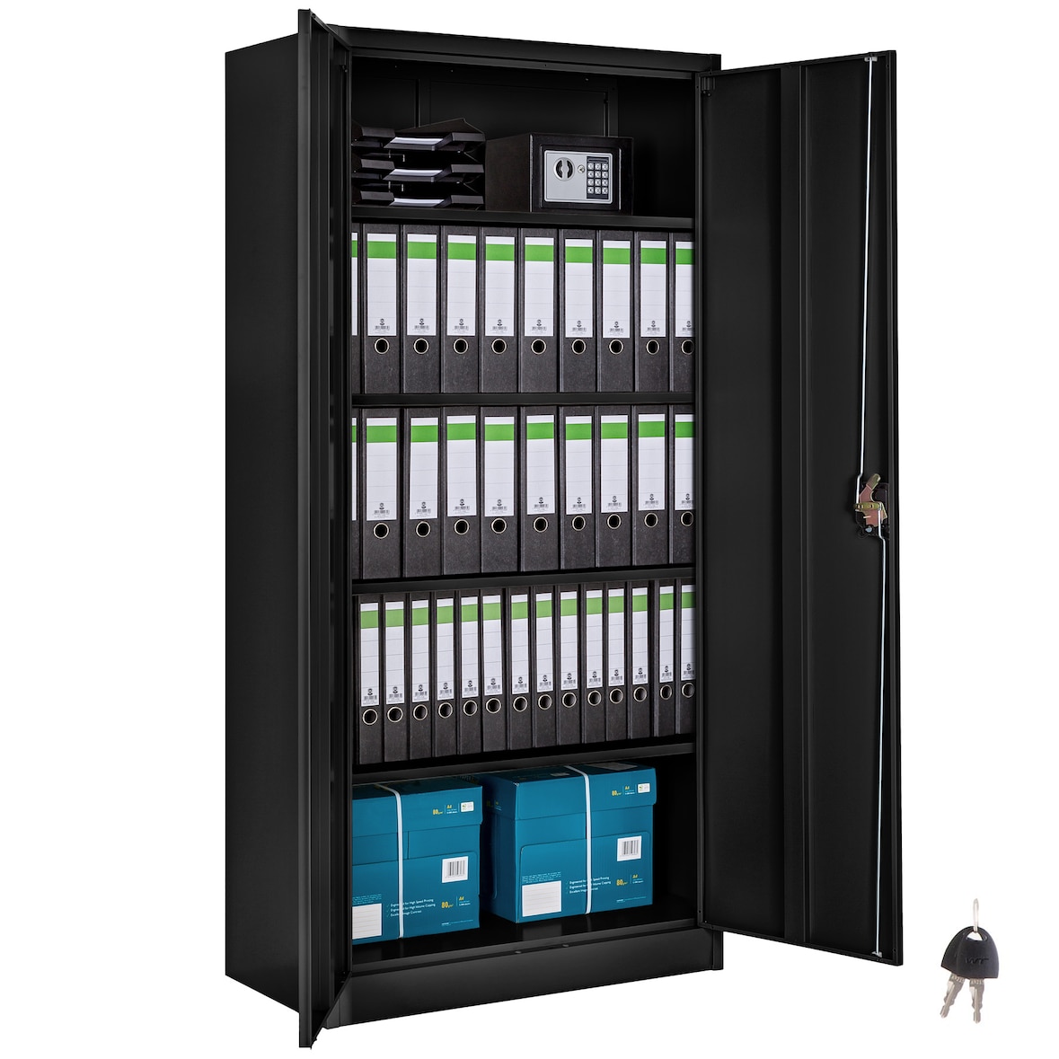 tectake Armário de arquivo com 5 alturas 40x80x180cm  preto - 404378