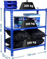 thumbnail of SimonRack Metallregal, 900x1200x500 mm, 3 Ebenen, Metallboden, 200 kg Biegepunkt, Blau/Verzinkt - Simonclick