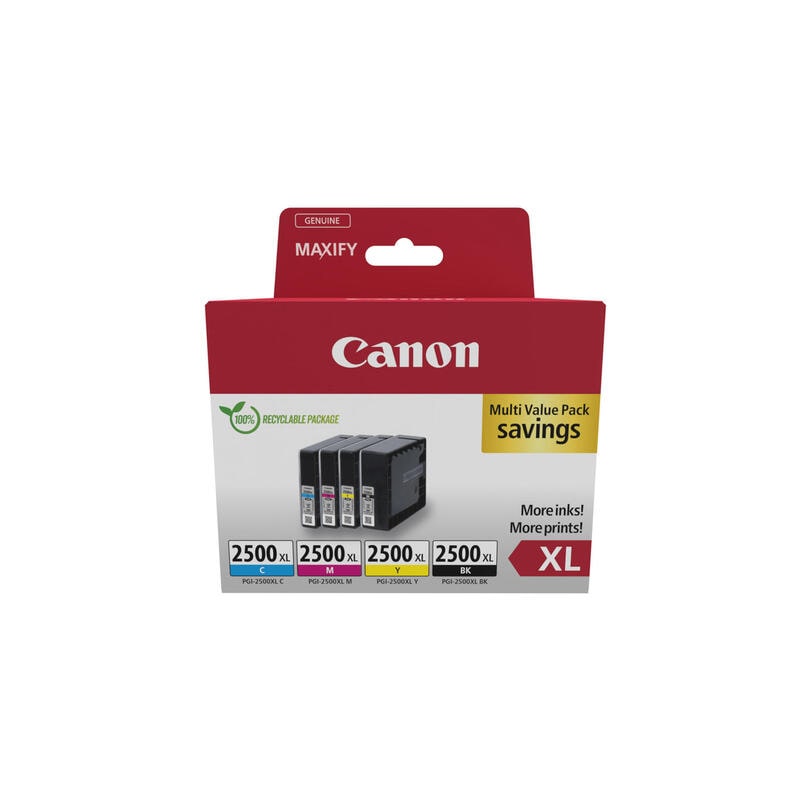 Canon 9254B010 PGI-2500 XL BK/C/M/Y  schwarz, cyan, magenta, gelb Druckerpatronen, 4er-Set