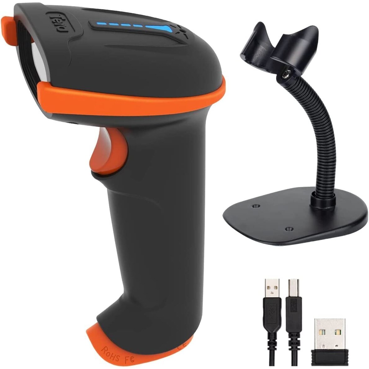 Tera Barcode Scanner 1D 2D QR Kabellos 2,4 GHz USB 2,0 Handscanner Ständer D5100  1 Stück