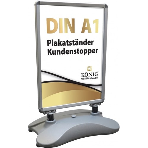 Plakatständer Kundenstopper Keitum Wind Line DIN A1 silber| beidseitiger Plakatständer für 2 Plakate | Stabiler Werbeaufsteller für Wind und Wette
