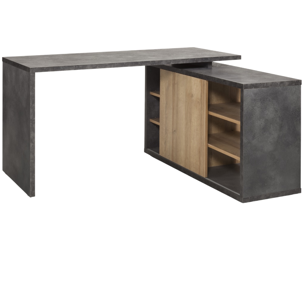 Scrivania Angolare Ufficio Tavolo Computer Pc, Mobile Laterale 1 Anta 6 Ripiani, in Legno FSC, Design cm 150x120x74 Nero Rovere