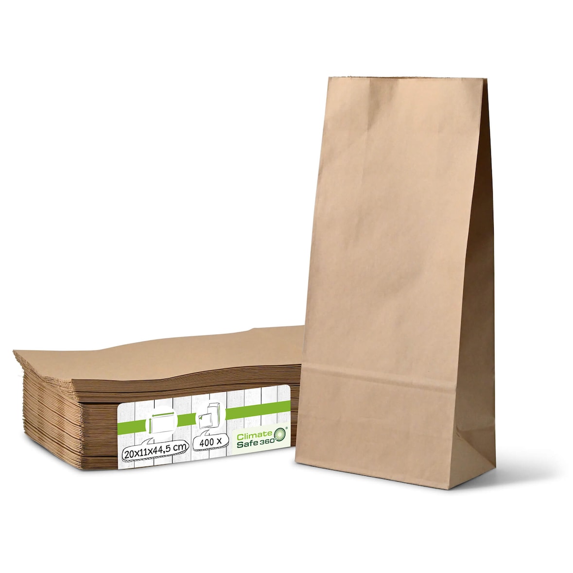 greenbox - Blockbeutel XL, 20 x 11 x 44,5 cm, PP-Folie, braun, Kraftpapier, 400 St.