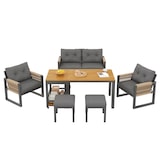 thumbnail of Outdoor-Tisch- und Stuhlset aus Eisen Grau/Natur, 6-teilig mit abnehmbarem Tisch, Seilgeflecht-Armlehnen und Kissen, Tisch 150x79,5x75 cm