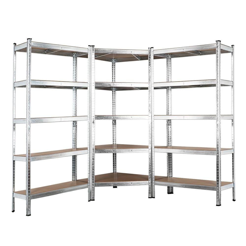 EASYmaxx Schwerlastregal 3er-Set - 1x Schwerlast-Eckregal/2x Schwerlastregal - silber/holzfarben