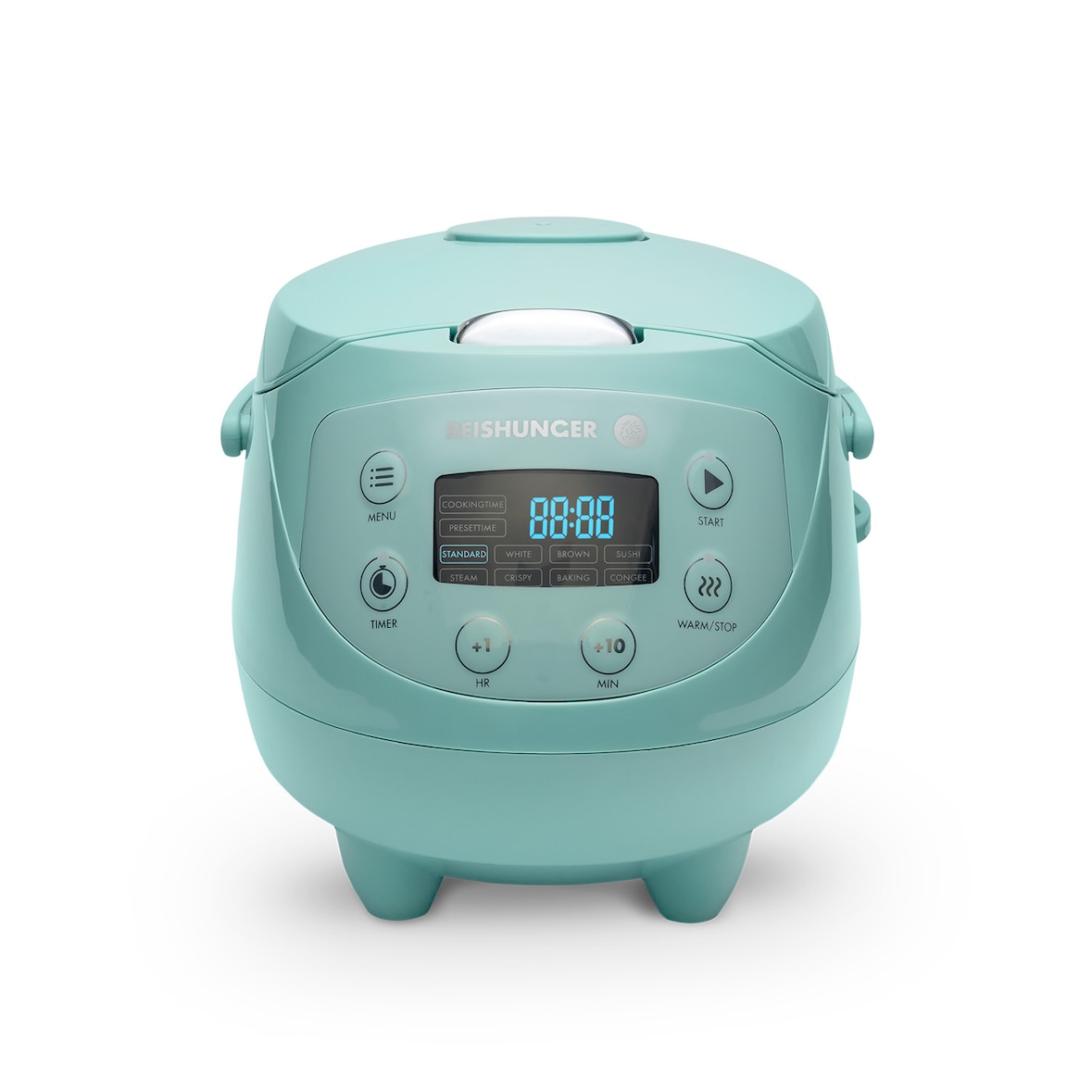 Reishunger Digitaler Mini Reiskocher und Dampfgarer, Mint - Timer - kleiner Multikocher, 8 Programme, 7-Phasen-Kochtechnologie, 1-3 Personen
