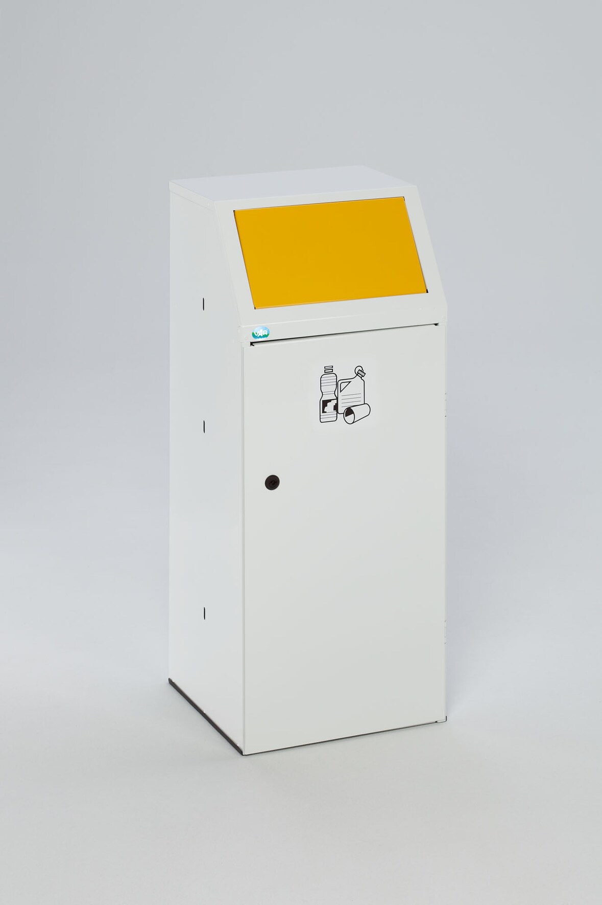 PROREGAL Robuster Wertstoffsammler mit Fronttür & Inneneinsatz | 90 Liter, HxBxT 105x40x40,5cm | Verzinkter Stahl | Gelb | Mülleimer Abfalleimer