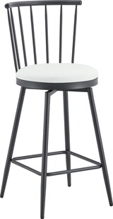thumbnail of Barhocker aus Metall und Kunstleder in Weiß, gepolsterter Sitz, mit Fußstütze, Windsor-Rückenlehne