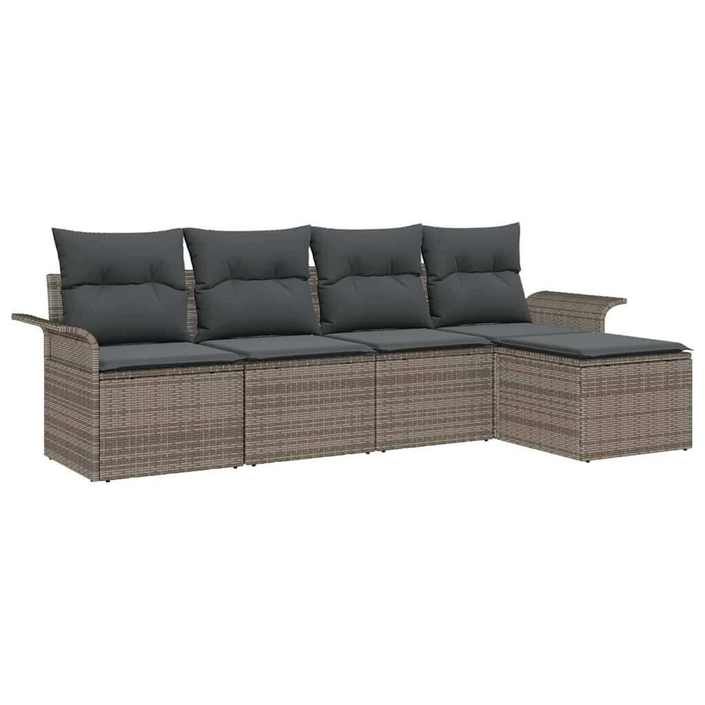 vidaXL Garten-Sofa-Set mit Kissen 5 pcs Grau Poly Rattan