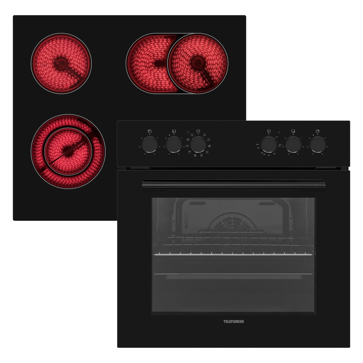 Telefunken ECHS65A-B2 Einbauherd-Set | Elektro-Herd-Kochfeld-Kombi | Backofen & Glaskeramik-Kochfeld | Hot Air Shield