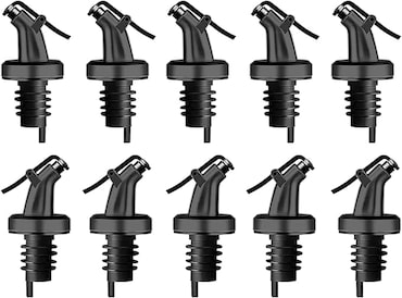 Vertedor para botellas negro con tapón de plástico en juego de 10