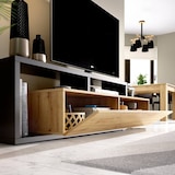 thumbnail of Dmora Mobile porta TV Maiella, Credenza bassa da soggiorno, Madia da salotto per televisione, 165x40h47 cm, Rovere Nodi e Antracite