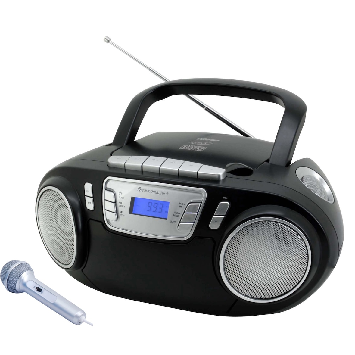 Soundmaster SCD5800SW tragbarer CD-Player Radiorecorder Kassettenrekorder USB AUX LED-Licht Karaoke inklusive Mikrofon Farbe Schwarz