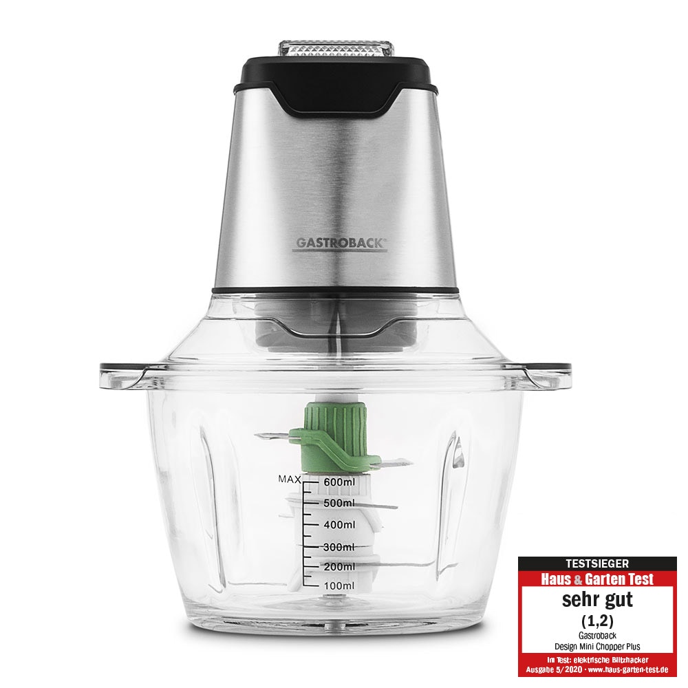 Gastroback Design Mini Chopper Plus 40961, Hakt fruit, groenten, vlees, vis en noten in enkele seconden fijn.