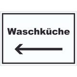 thumbnail of Waschküche Aufkleber mit Text und Richtungspfeil links Waschraum waagerecht A9 (37x52mm)