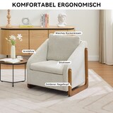 thumbnail of Sessel Polstersessel Wohnzimmerstuhl Relaxsessel Akzentstuhl mit Holzarmlehnen und Chenille Bezug 73x73x73 Beige