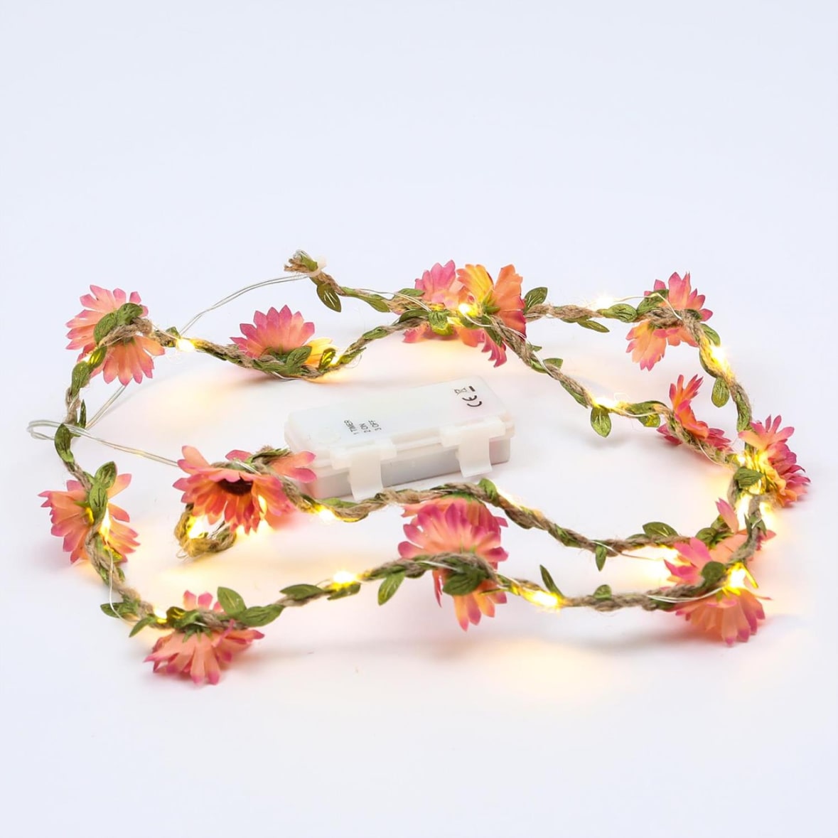 LED Lichterektte Blumen 15 pinke Blüten Blumengirlande Timer 1,45m Innen/Außen