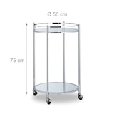 thumbnail of Relaxdays Servierwagen rund, Barwagen mit 2 Etagen, Stahl, verspiegelte Ablagen, Teewagen mit Rollen, 75 x 50 cm, silber