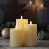 thumbnail of LED Kerze Liv Echtwachs gerillt geriffelt flackernd 14,5cm Timer creme