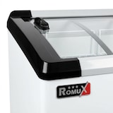 thumbnail of Romux® Tiefkühlinsel für Speiseeis 400 Liter mit 2 Schiebetüren aus Gebogenem Glas Weiß | Professionelle Gefriertruhen