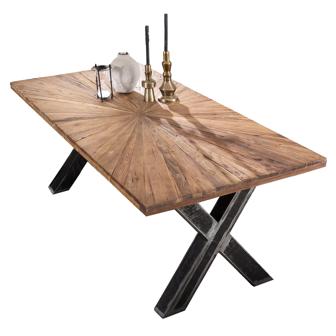 SIT Möbel Esstisch 160 cm | Teak-Holz Tischplatte 50 mm natur | X-Gestell Metall used look | B 160 x T 90 x H 76 cm | 15230-41 | Serie TABLES & CO