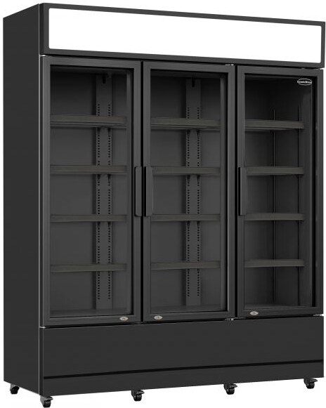Kühlschrank BONGO | 3x Glastür & Display | 1065 Liter, HxBxT 197,3x160x61cm | +1/+10°C | Schwarz | + CHEFGASTRO Geschirrtuch
