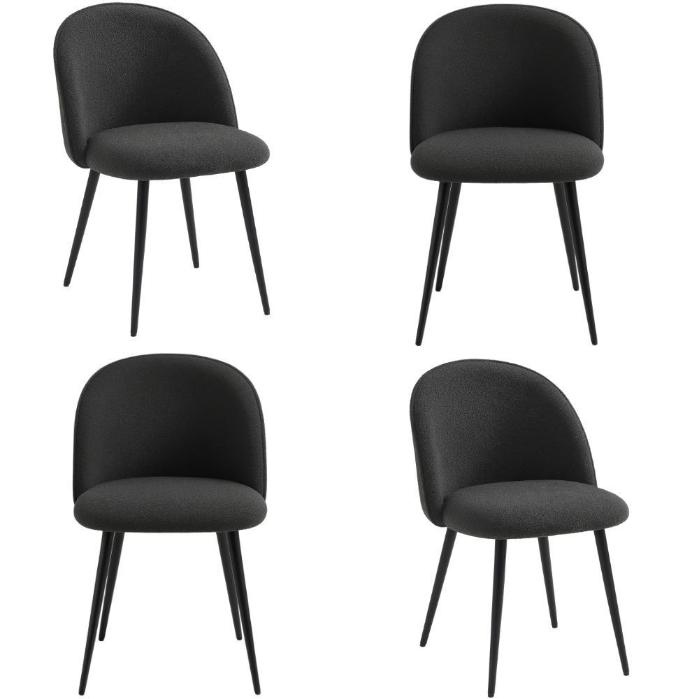 Set mit 4 gepolsterten Esszimmerstühlen aus Bouclé, Sessel für Wohnzimmer, Küche, modernes Design, Metallbeine, 53 x 44 x 81 cm, dunkelgrau