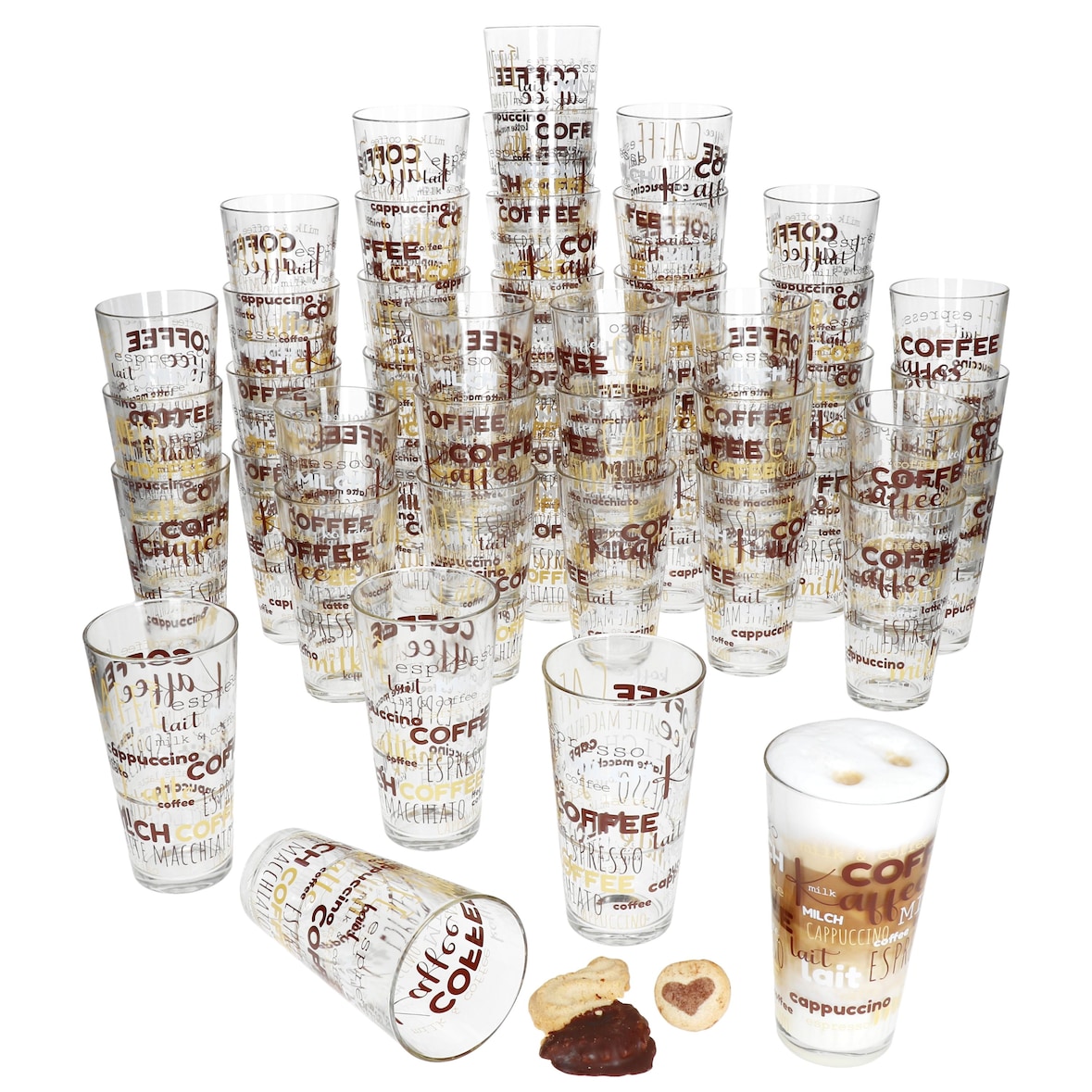 48er Set CANDY Latte Macchiato Gläser mit Schrift-Dekor 380ml