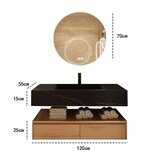thumbnail of Modernes wandhängendes Badezimmermöbel-Set mit schwarzem Sinterstein-Waschbecken, rundem Spiegel, Unterschrank und Ablaufgarnitur 120×55 cm【HT72-120】