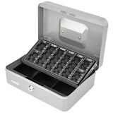 thumbnail of HMF Geldkassette abschließbar, Kasse mit Euro Münzzählbrett, 3 Banknotenfächer, 25 x 18 x 9 cm, Silber