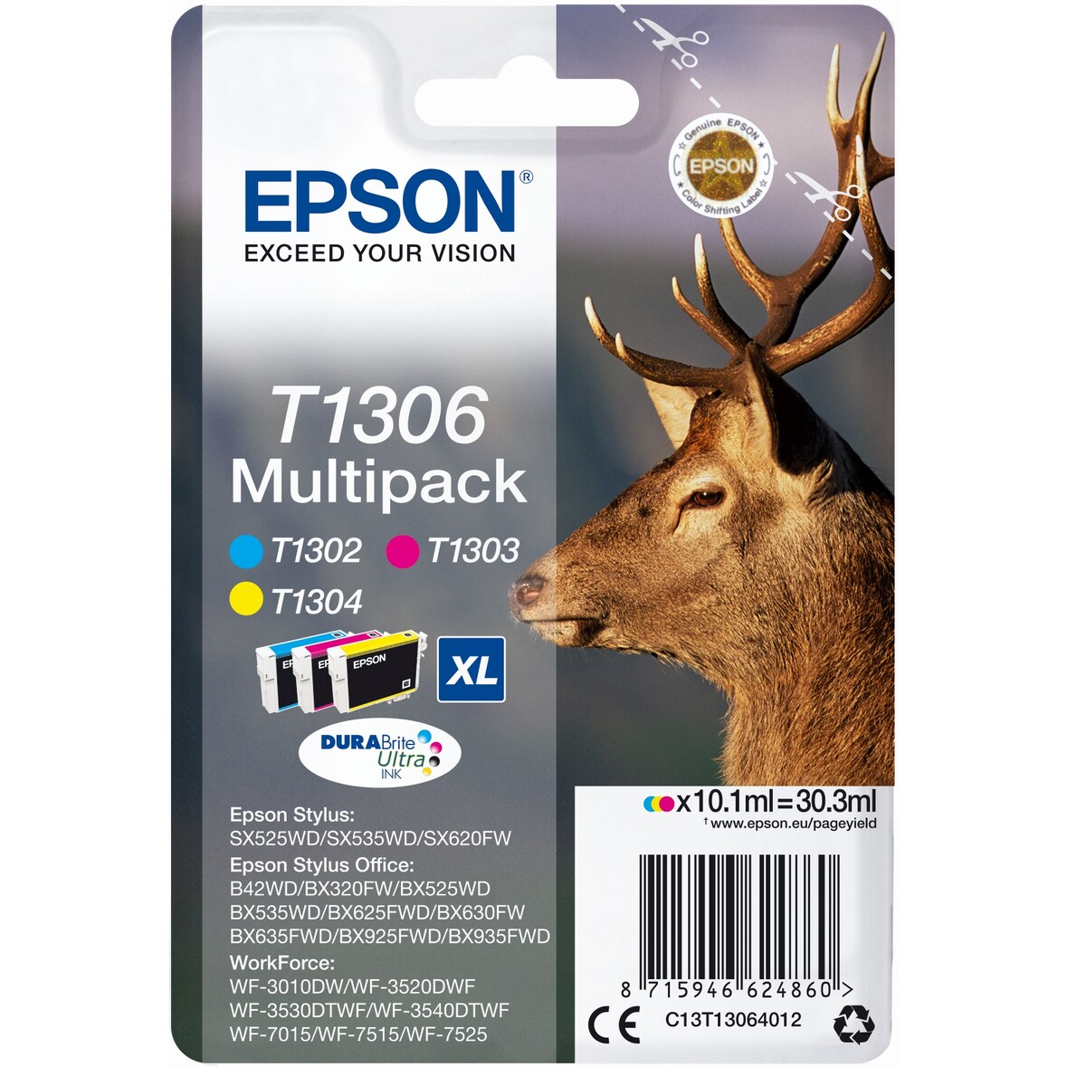 Tintenpatronen Epson T1306 cyan/magenta/gelb Packung mit 4 Stück