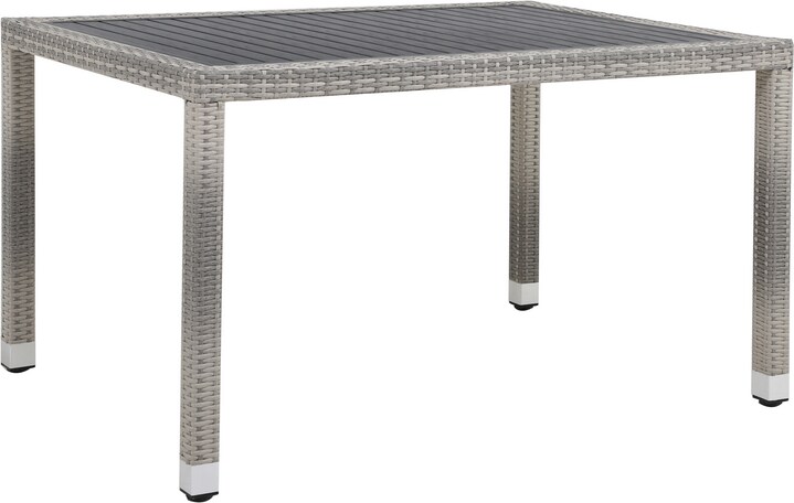 METRO Professional Mesa de comedor gastro Barbados, aluminio/ ratán PE, 130 x 90 x 74 cm, tablero aspecto madera, resistente a la intemperie, piedra