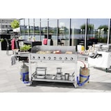 thumbnail of METRO PROFESSIONAL 8-pits gasbarbecue, grilloppervlak 49 x 120 cm, opbergtafel, verrijdbaar, beschermhoes, roestvrij staal, zilver