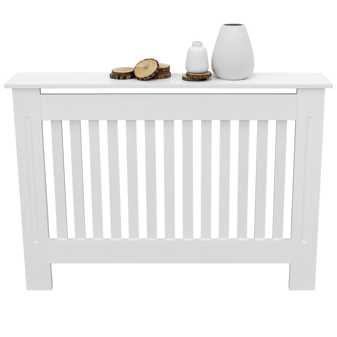 ECD Germany Heizkörperverkleidung Landhausstil 112x19x82 cm Weiß, MDF lackiert, Heizungsverkleidung Heizkörperabdeckung für Wohnzimmer & Schlafzimmer