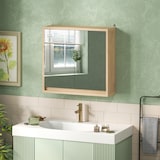 thumbnail of Armario de baño con espejo con 2 puertas y estante ajustable mueble colgante de baño para aseo estilo moderno 48x14,5x45 cm natural