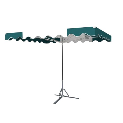Parasol forain 400x300 avec système télescopique vert/blanc.