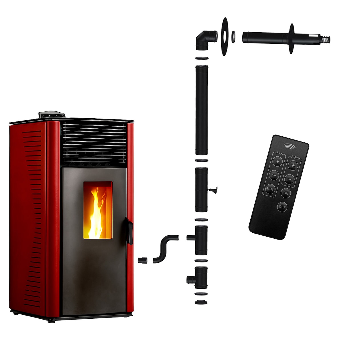 Poêle à granulés étanche Anita 12 kW Bordeaux Sannover + Kit d'installation Complet