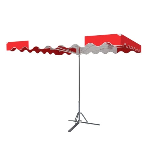 Parasol forain 400x300 avec système télescopique Vermillon/blanc.