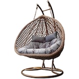 thumbnail of Rijoka Hangstoel Dubbel Eggy Rope Schommelstoel – Bruin Rattan - 2persoons - Donker Grijs kussen - Bruin Frame
