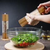 thumbnail of Relaxdays Salz- und Pfeffermühle 2er Set, Untersetzer, Keramikmahlwerk, Holz & Acryl, manuelle Mühlen, braun/transparent