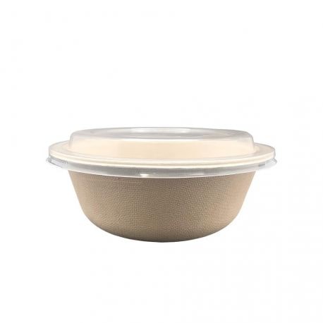 Bols de fibra de trigo Redondos con Tapa PET 500ml 150 x 60mm (300 uds)