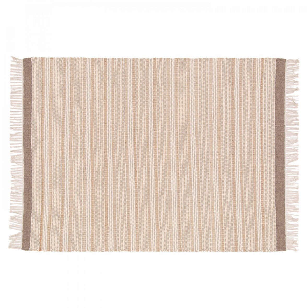 Rechthoekig vloerkleed van gestreepte wol en jute, plat geweven 160 x 230 cm