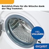 thumbnail of Exquisit Waschmaschine 7kg, Energieeffizienzklasse A, max. 1400 U/Min, Kurzprogramm, Mixprogramm, Startzeitvorwahl (3-24 Std.), WA57014-020A weiss