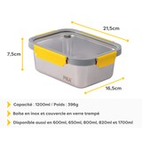 thumbnail of PIKA - Boite alimentaire 1200ml en inox et couvercle en verre trempé – Hermétique et légère – Compatible micro-ondes, four, congélateur – MetalShock