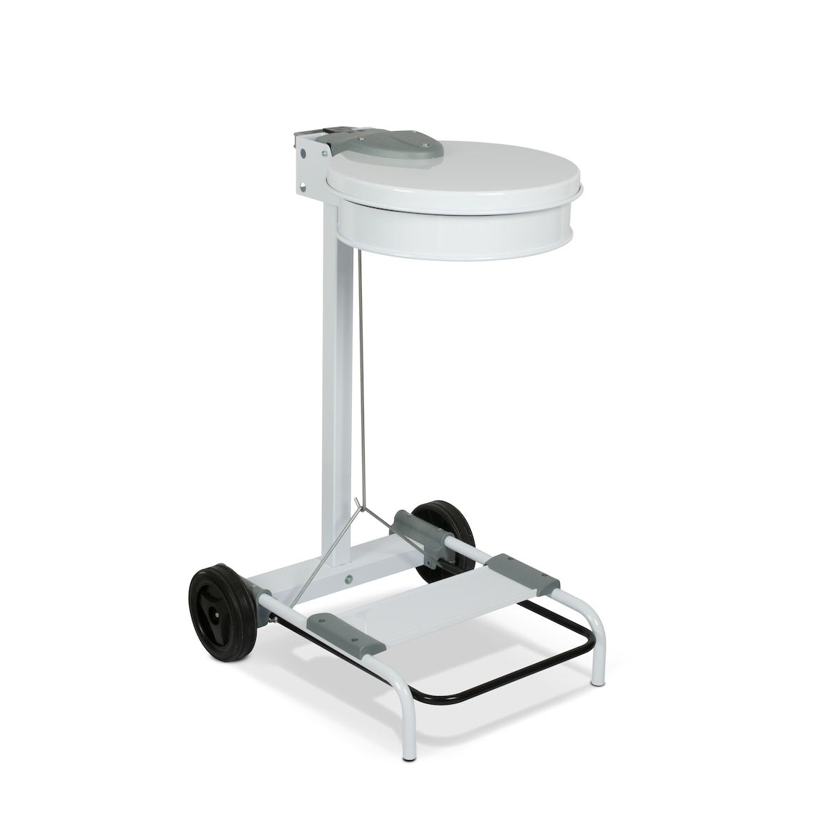 Stil Casa reggisacco per raccolta rifiuti, acciaio verniciato, apertura a pedale, 54,6x60xh. 94 cm, elastico ferma sacco, 110 litri, bianco