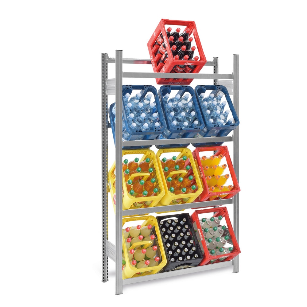 PROREGAL Getränkekistenregal Stecksystem MAGNUS Made in Germany | HxBxT 175x100x30cm | Fachlast 100kg | 4 Ebenen für 12 Getränkekisten | Verzinkt