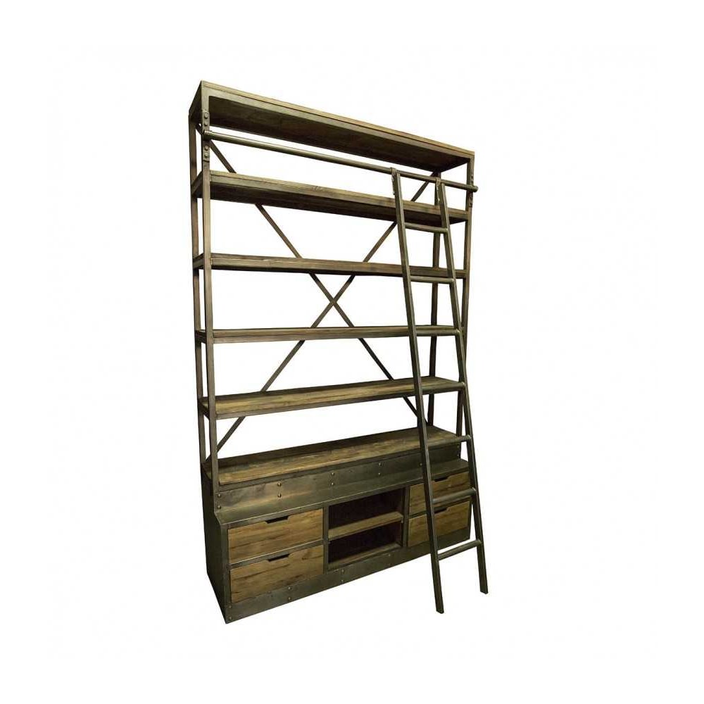 Etagère industrielle cirée avec échelle L160 x P45 x H245