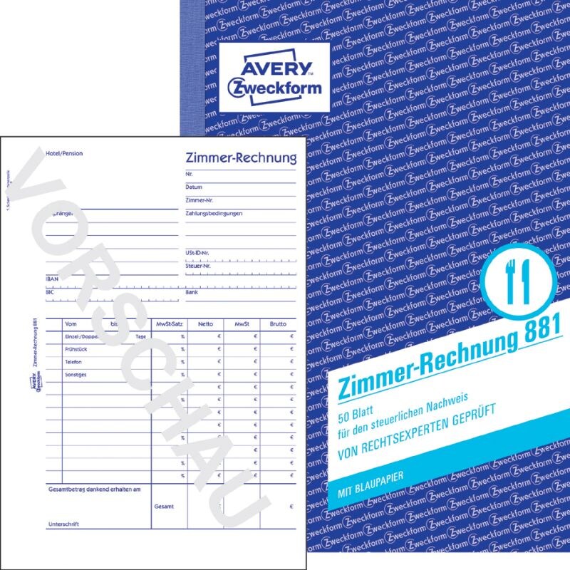 AVERY Zweckform Formularbuch 'Zimmer-Rechnung', A5 hoch
