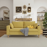 thumbnail of Zweisitzer-Sofa Chenille senfgelb 173x68x77 cm mit Stauraum, Getränkehaltern, Seitentaschen und 2 Rückenkissen