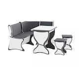 thumbnail of Eckbankgruppe „Argentina“ 4 Tlg. Set Sitzbank Eck-Truhenbank gepolstert + Esstisch klappbar + 2xHocker grau weiß